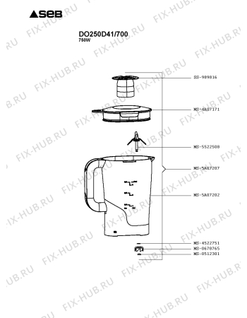 Взрыв-схема кухонного комбайна Seb DO250D41/700 - Схема узла 3P003596.7P3