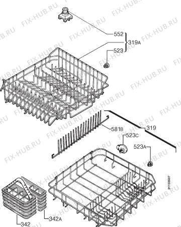 Взрыв-схема посудомоечной машины Elektro Helios DI8107 - Схема узла W10 Baskets D