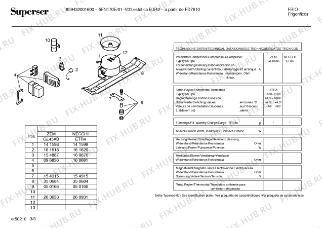 Взрыв-схема холодильника Superser 5FN170E/01 - Схема узла 03