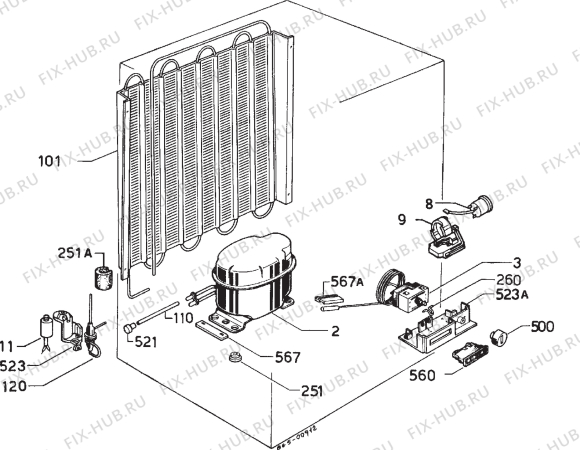 Взрыв-схема холодильника Privileg 007361 9 - Схема узла Cooling system 017