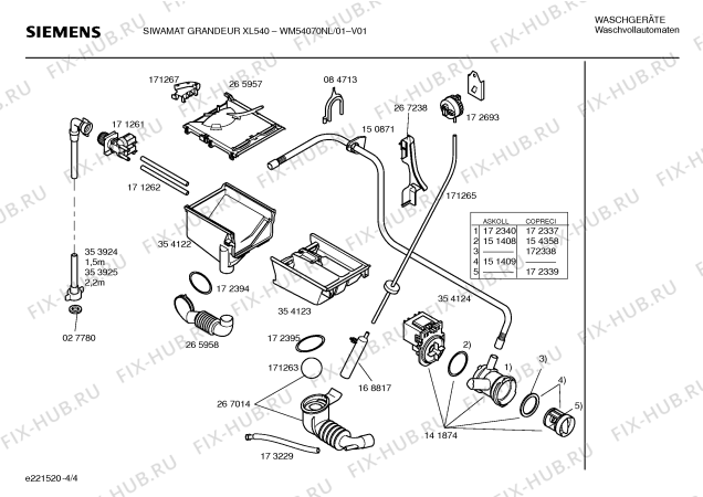 Схема №4 WM54070NL SIWAMAT Grandeur XL540 с изображением Инструкция по установке и эксплуатации для стиралки Siemens 00524477