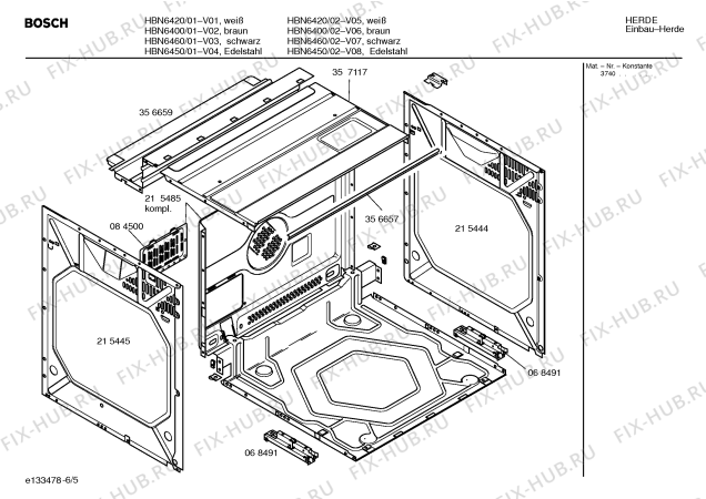 Взрыв-схема плиты (духовки) Bosch HBN6400 - Схема узла 05