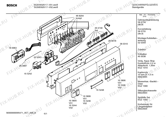 Схема №5 SGS5932II Logixxeasy с изображением Инструкция по эксплуатации для посудомойки Bosch 00580754