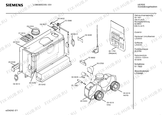 Схема №2 LI38030SD с изображением Инструкция по установке/монтажу для электровытяжки Siemens 00528950
