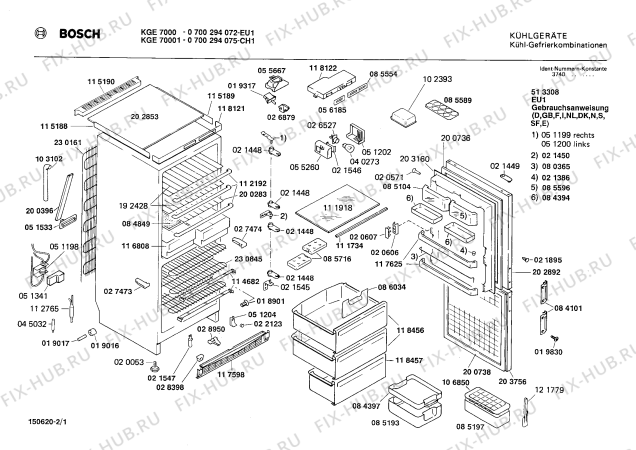 Схема №2 KGE70011 с изображением Инструкция по эксплуатации для холодильника Bosch 00513308