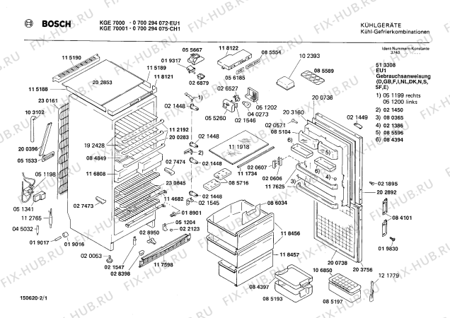 Схема №2 KGE70011 с изображением Дверь для холодильной камеры Bosch 00203756