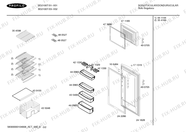 Взрыв-схема холодильника Profilo BD2100T - Схема узла 02