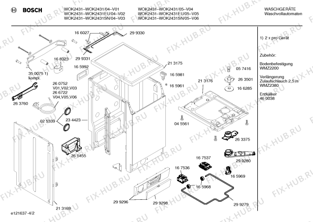 Схема №3 WOK2431 с изображением Инструкция по эксплуатации для стиральной машины Bosch 00522458