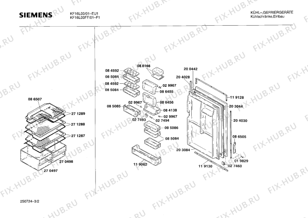 Взрыв-схема холодильника Siemens KF16L00FF - Схема узла 02