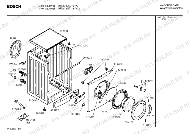 Взрыв-схема стиральной машины Bosch WFL1342IT WFL1342 Aquavigil - Схема узла 02