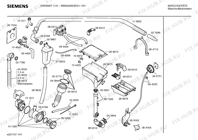 Взрыв-схема стиральной машины Siemens WM50200GB SIWAMAT C10 - Схема узла 04