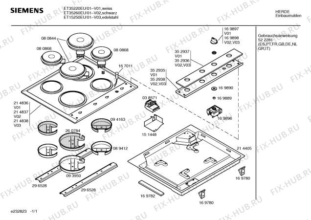 Схема №1 ET35260EU с изображением Защита кантов для плиты (духовки) Siemens 00352938