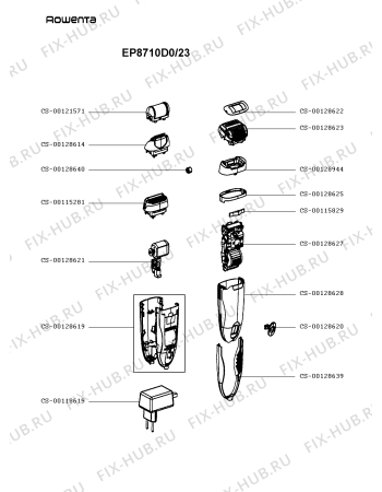 Схема №1 EP8711E0/23 с изображением Часть корпуса для бритвы (эпилятора) Rowenta CS-00128628
