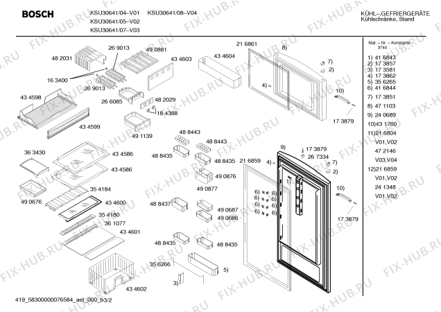 Схема №3 KSU30640 с изображением Дверь для холодильной камеры Bosch 00240689