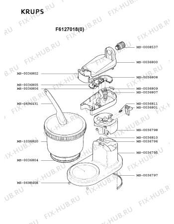 Взрыв-схема блендера (миксера) Krups F6127018(0) - Схема узла 1P000752.5P3