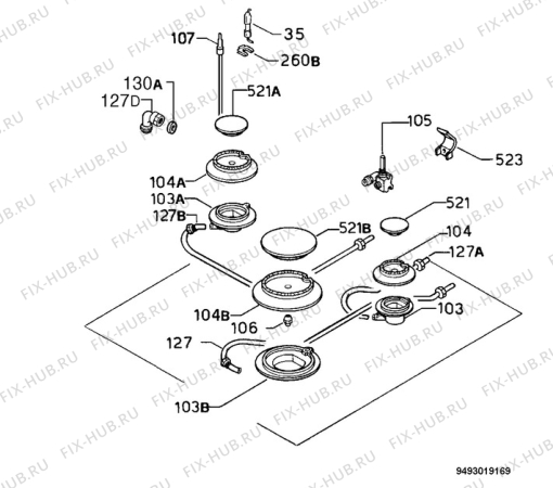 Взрыв-схема плиты (духовки) Faure CPT118T - Схема узла Functional parts 267