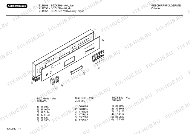 Схема №1 SGZKBJ2 ZUB657 с изображением Вкладыш в панель для электропосудомоечной машины Bosch 00358911