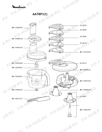 Взрыв-схема кухонного комбайна Moulinex AAT8P1(1) - Схема узла KP000315.2P3