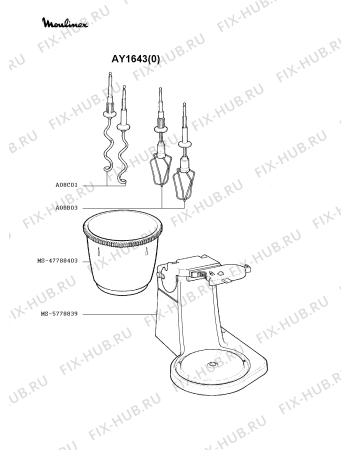 Взрыв-схема блендера (миксера) Moulinex AY1643(0) - Схема узла WP000737.6P2