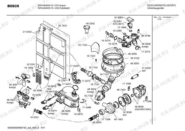 Взрыв-схема посудомоечной машины Bosch SRU46A04 Silence comfort - Схема узла 04