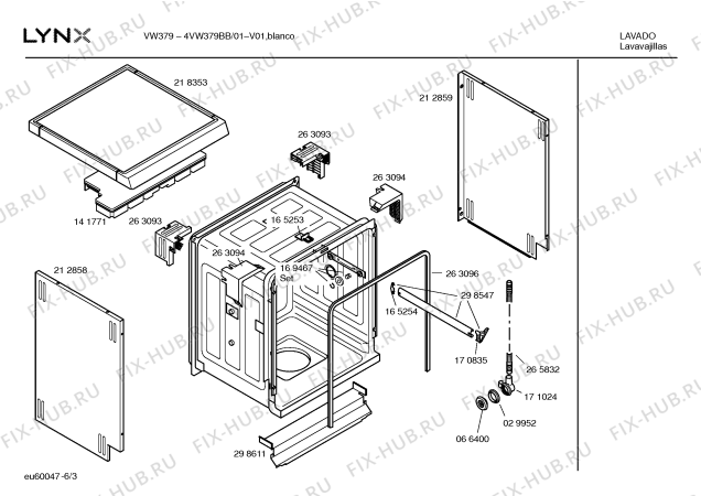 Взрыв-схема посудомоечной машины Lynx 4VW379BB VW379 - Схема узла 03