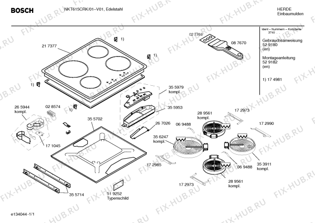 Схема №1 NKT615CRK Bosch с изображением Инструкция по установке/монтажу для духового шкафа Bosch 00529182