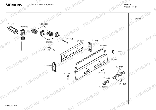 Взрыв-схема плиты (духовки) Siemens HL53425EU - Схема узла 05