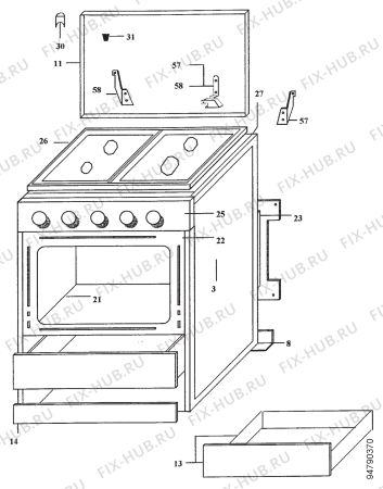 Взрыв-схема плиты (духовки) Zanussi Z530B1BUTANO - Схема узла Section 1