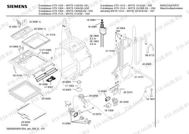 Схема №4 WXTS111A Extraklasse XTS111A с изображением Инструкция по установке и эксплуатации для стиралки Siemens 00592140