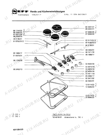 Взрыв-схема плиты (духовки) Neff 1113948431 1394/811F - Схема узла 03