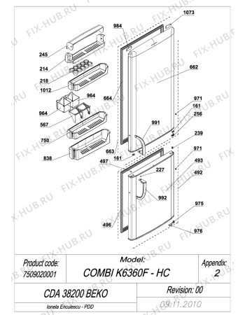 Схема №6 BEKO CDA 38200 (7509020001) с изображением Дверца для холодильника Beko 4551840100