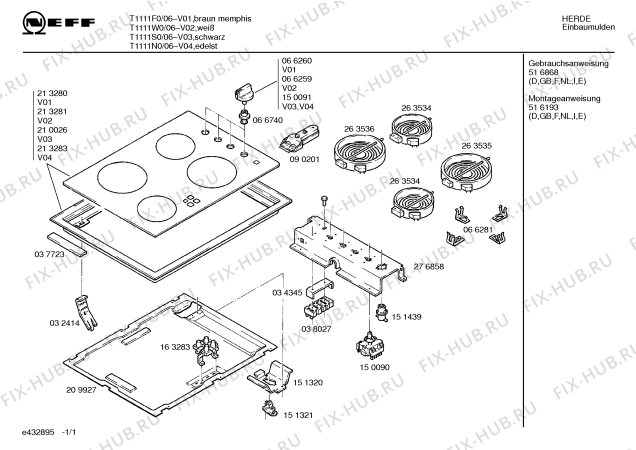 Схема №1 T1131N0EU KB39 с изображением Стеклокерамика для плиты (духовки) Bosch 00213283