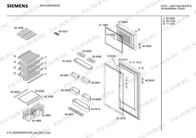 Взрыв-схема холодильника Siemens KS44V602ME - Схема узла 02