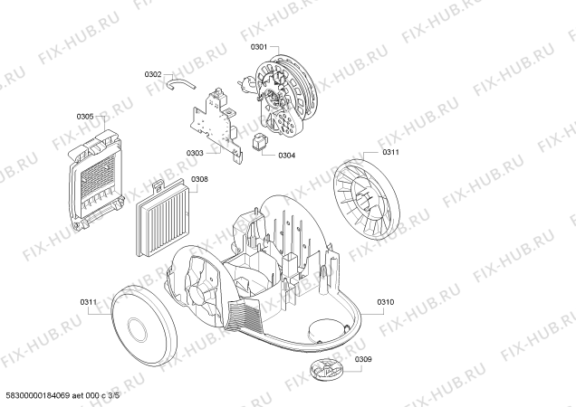 Взрыв-схема пылесоса Bosch BGS3310 Bosch Relyy'y - Схема узла 03