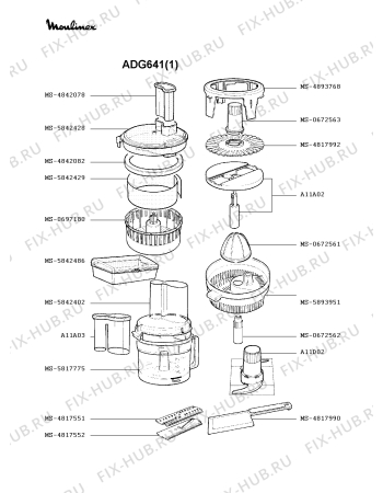 Взрыв-схема кухонного комбайна Moulinex ADG641(1) - Схема узла KP000513.2P2