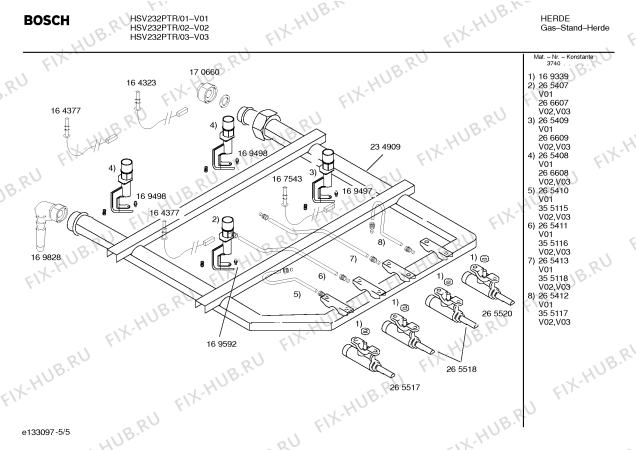 Схема №5 HSV232PTR с изображением Панель управления для плиты (духовки) Bosch 00354476