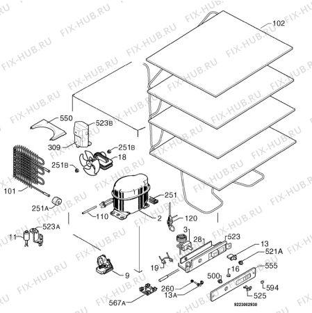 Взрыв-схема холодильника Privileg 256948_40189 - Схема узла Cooling system 017