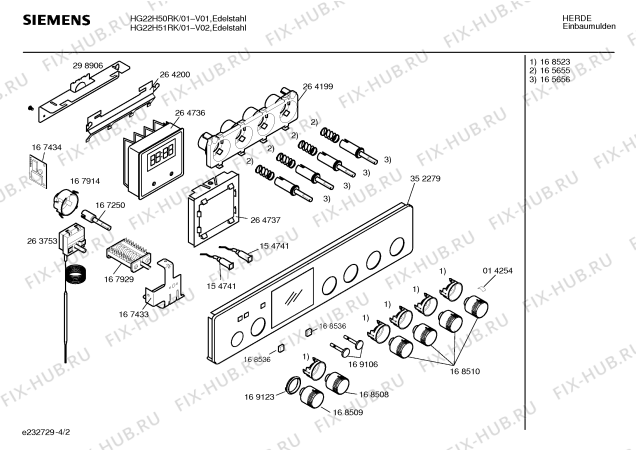 Взрыв-схема плиты (духовки) Siemens HG22H50RK - Схема узла 02