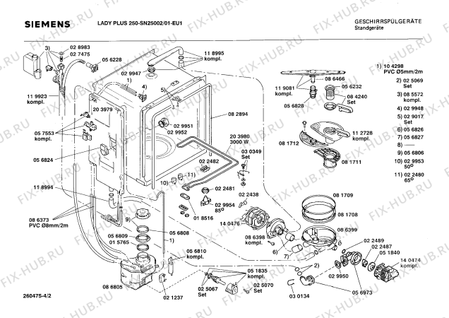 Взрыв-схема посудомоечной машины Siemens SN25002 - Схема узла 02