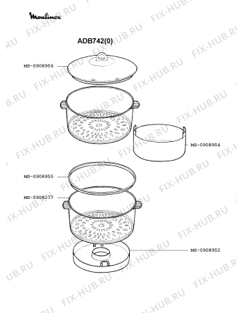 Взрыв-схема мультиварки (пароварки) Moulinex ADB742(0) - Схема узла HP002248.1P2
