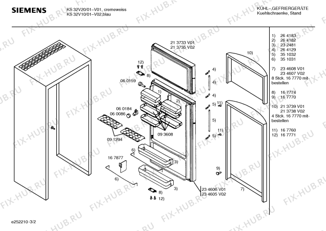 Схема №3 KS32V10 с изображением Решетка для холодильной камеры Siemens 00213707