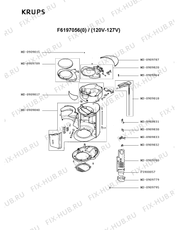 Взрыв-схема кофеварки (кофемашины) Krups F6197056(0) - Схема узла ZP001839.5P3