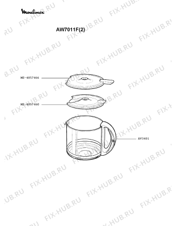 Взрыв-схема кофеварки (кофемашины) Moulinex AW7011F(2) - Схема узла 7P001707.1P2