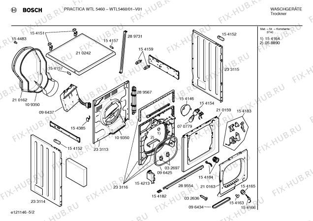 Схема №5 WTL5460 PRACTICA WTL5460 с изображением Ручка для сушилки Bosch 00260777