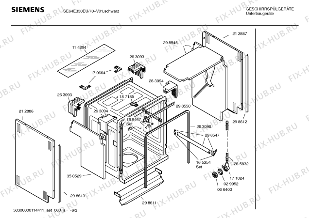 Схема №6 SE64E330EU с изображением Инструкция по эксплуатации для электропосудомоечной машины Siemens 00691772