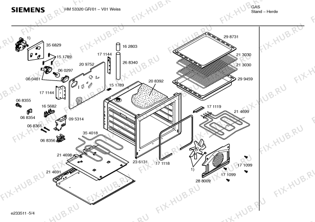 Взрыв-схема плиты (духовки) Siemens HM53320GR - Схема узла 04