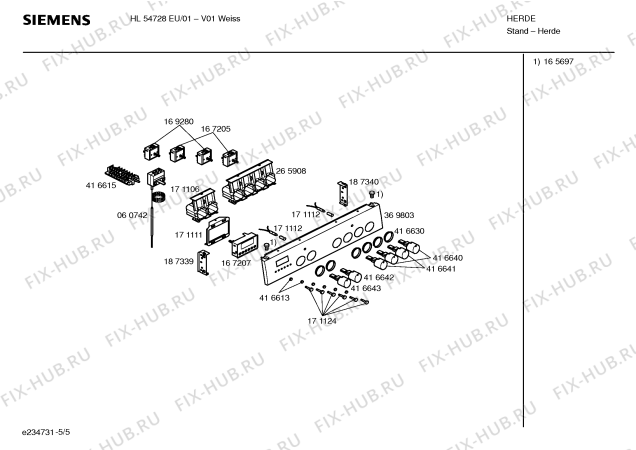 Взрыв-схема плиты (духовки) Siemens HL54728EU - Схема узла 05