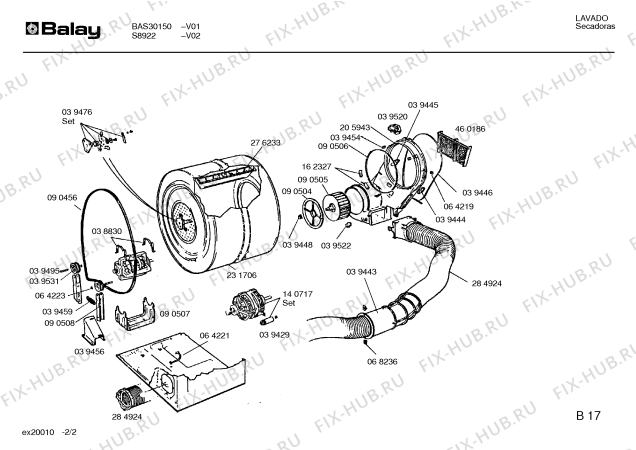 Взрыв-схема сушильной машины Balay S8922 - Схема узла 02