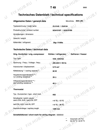 Взрыв-схема холодильника Unknown ZU 8145 GB - Схема узла Technical features