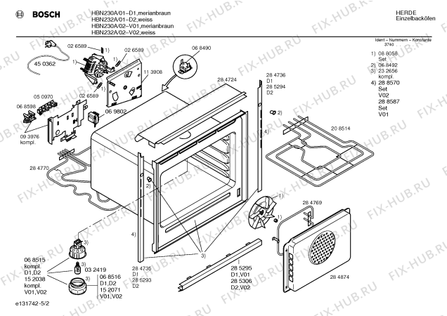 Взрыв-схема плиты (духовки) Bosch HBN230A - Схема узла 02